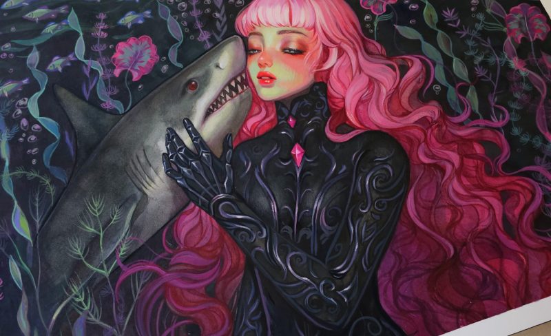 Progress Pictures & Original Painting: Vela & Bubbles! 🫧🦈