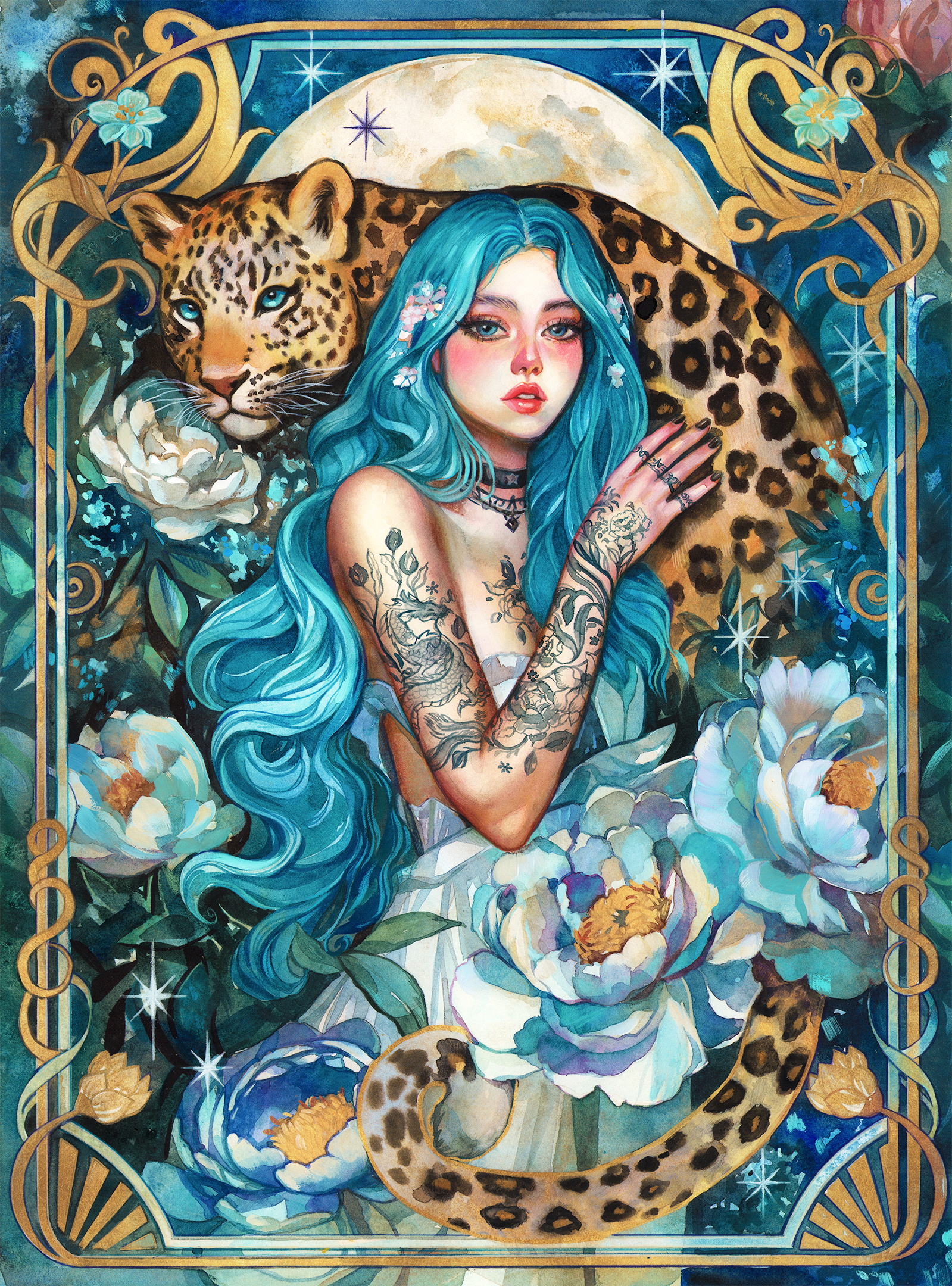 'Emerald Moon' for the Art Nouveau Revival Auction at Studio Eclipse! 🌙 + WIPS